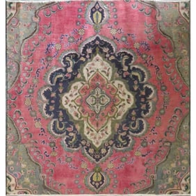 One Of The Kind Hand-Knotted Persian Wool Rug _ Luxurious Vintage Design, 7'4" x 6'9", Artisan