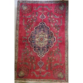 One Of The Kind Hand-Knotted Persian Wool Rug _ Luxurious Vintage Design, 7'10" x 4'8", Artisan