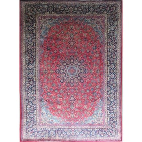 One Of The Kind Hand-Knotted Persian Wool Rug _ Luxurious Vintage Design, 13'6" x 9'6", Artisan