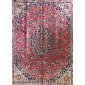 One Of The Kind Hand-Knotted Persian Wool Rug _ Luxurious Vintage Design, 9'8" x 7'4", Artisan