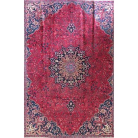 One Of The Kind Hand-Knotted Persian Wool Rug _ Luxurious Vintage Design, 9'8" x 6'9", Artisan