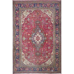 One Of The Kind Hand-Knotted Persian Wool Rug _ Luxurious Vintage Design, 9'8" x 6'3", Artisan