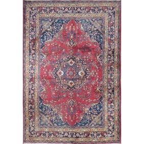 One Of The Kind Hand-Knotted Persian Wool Rug _ Luxurious Vintage Design, 9'4" x 6'3", Artisan
