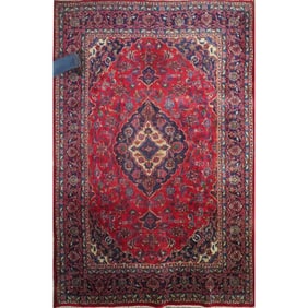 One Of The Kind Hand-Knotted Persian Wool Rug _ Luxurious Vintage Design, 9'1" x 6'1", Artisan