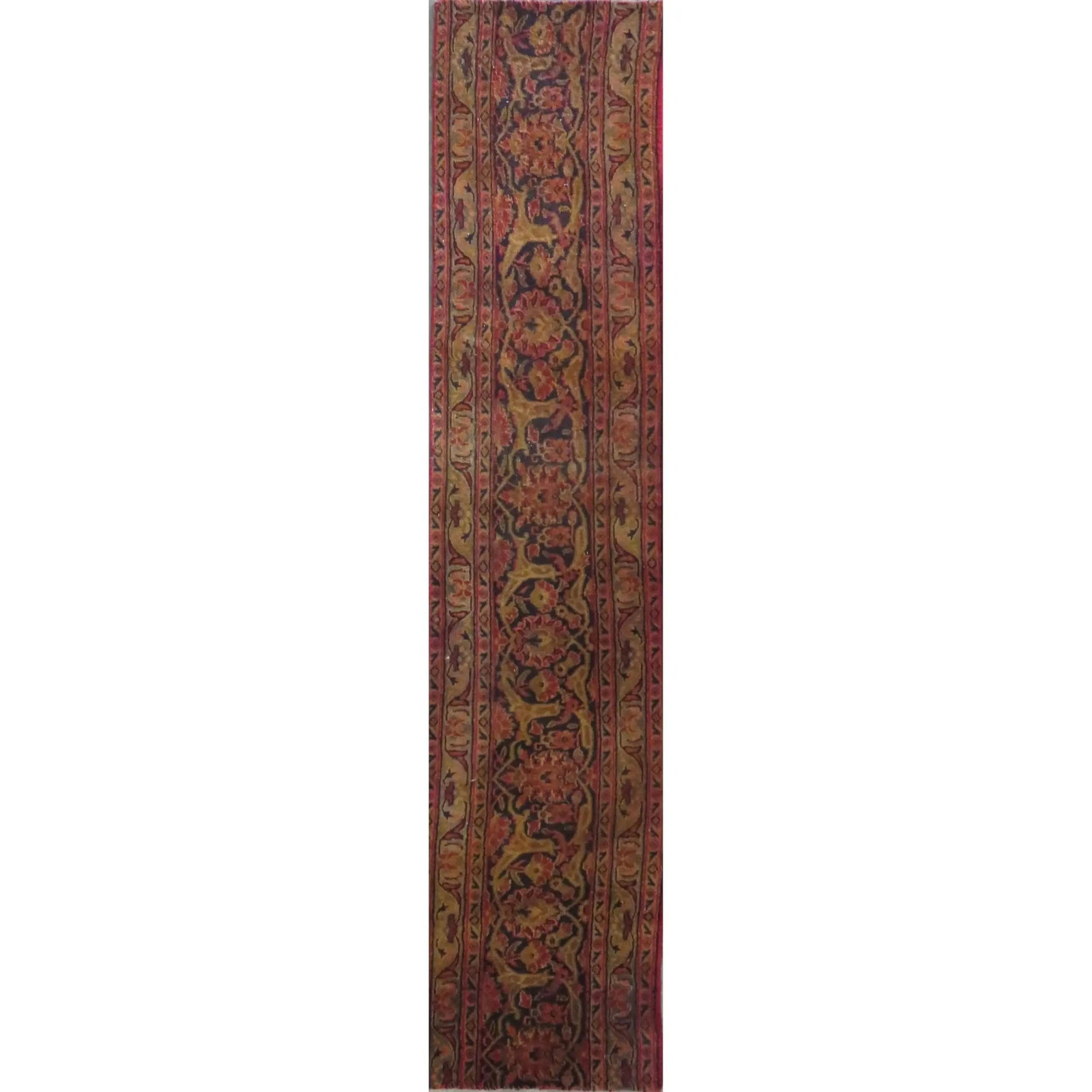 One Of The Kind Hand-Knotted Persian Wool Rug _ Luxurious Vintage Design, 8'0" x 1'8", Artisan: Hand-Knotted Persian Wool Rug _ Luxurious Vintage Design, 8'0" x 1'8", Artisan Crafted, Authentic hand-knotted traditional antique vintage Persian rugs, in excellent vintage condition with over 60 yea