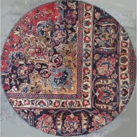 One Of The Kind Hand-Knotted Persian Wool Rug _ Luxurious Vintage Design, 3'6" x 3'6", Artisan