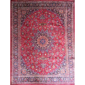 One Of The Kind Hand-Knotted Persian Wool Rug _ Luxurious Vintage Design, 13'2" x 9'9", Artisan