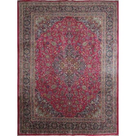 One Of The Kind Hand-Knotted Persian Wool Rug _ Luxurious Vintage Design, 12'7" x 9'4", Artisan