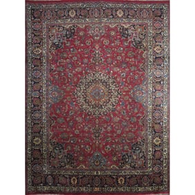 One Of The Kind Hand-Knotted Persian Wool Rug _ Luxurious Vintage Design, 12'6" x 9'3", Artisan
