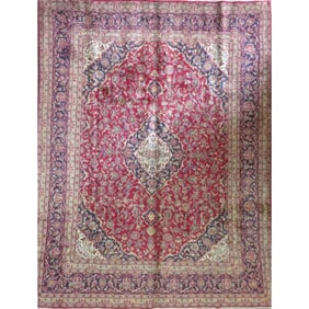 One Of The Kind Hand-Knotted Persian Wool Rug _ Luxurious Vintage Design, 12'5" x 9'8", Artisan