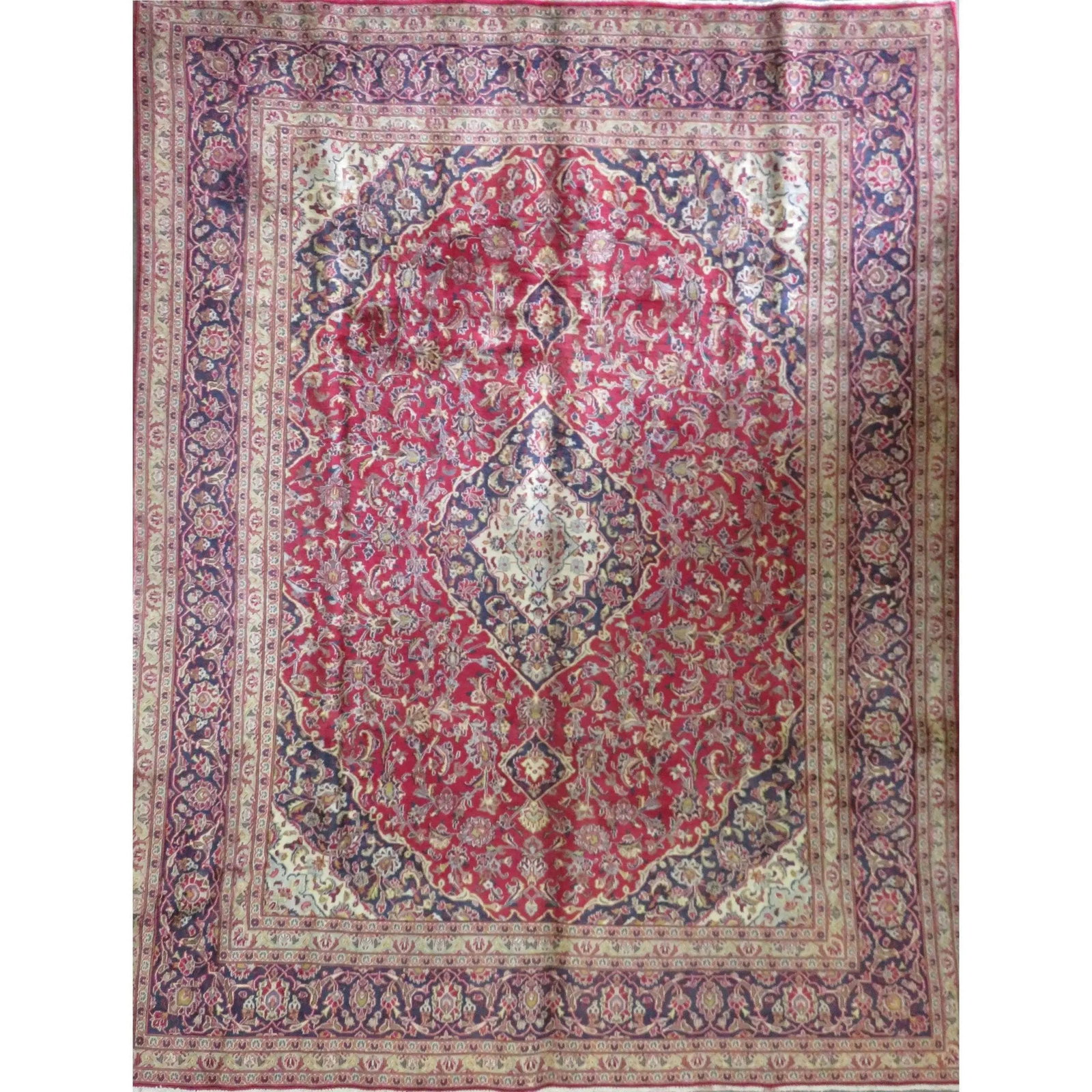 One Of The Kind Hand-Knotted Persian Wool Rug _ Luxurious Vintage Design, 12'5" x 9'8", Artisan: Hand-Knotted Persian Wool Rug _ Luxurious Vintage Design, 12'5" x 9'8", Artisan Crafted, Authentic hand-knotted traditional antique vintage Persian rugs, in excellent vintage condition with over 60 ye
