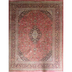 One Of The Kind Hand-Knotted Persian Wool Rug _ Luxurious Vintage Design, 12'5" x 9'5", Artisan