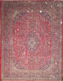 One Of The Kind Hand-Knotted Persian Wool Rug _ Luxurious Vintage Design, 12'5" x 9'5", Artisan