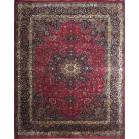 One Of The Kind Hand-Knotted Persian Wool Rug _ Luxurious Vintage Design, 12'5" x 10'1", Artisan