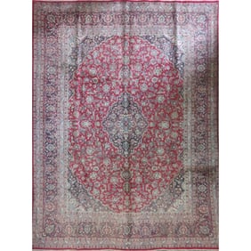 One Of The Kind Hand-Knotted Persian Wool Rug _ Luxurious Vintage Design, 12'4" x 9'8", Artisan