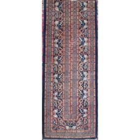 One Of The Kind Hand-Knotted Persian Wool Rug _ Luxurious Vintage Design, 9'10" x 2'4", Artisan