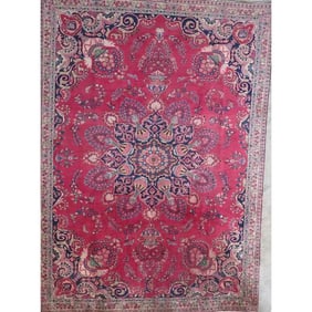 One Of The Kind Hand-Knotted Persian Wool Rug _ Luxurious Vintage Design, 8'10" x 3'1", Artisan