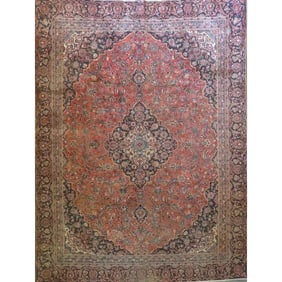 One Of The Kind Hand-Knotted Persian Wool Rug _ Luxurious Vintage Design, 12'9" x 9'10", Artisan