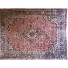 One Of The Kind Hand-Knotted Persian Wool Rug _ Luxurious Vintage Design, 12'11" x 10'6", Artisan