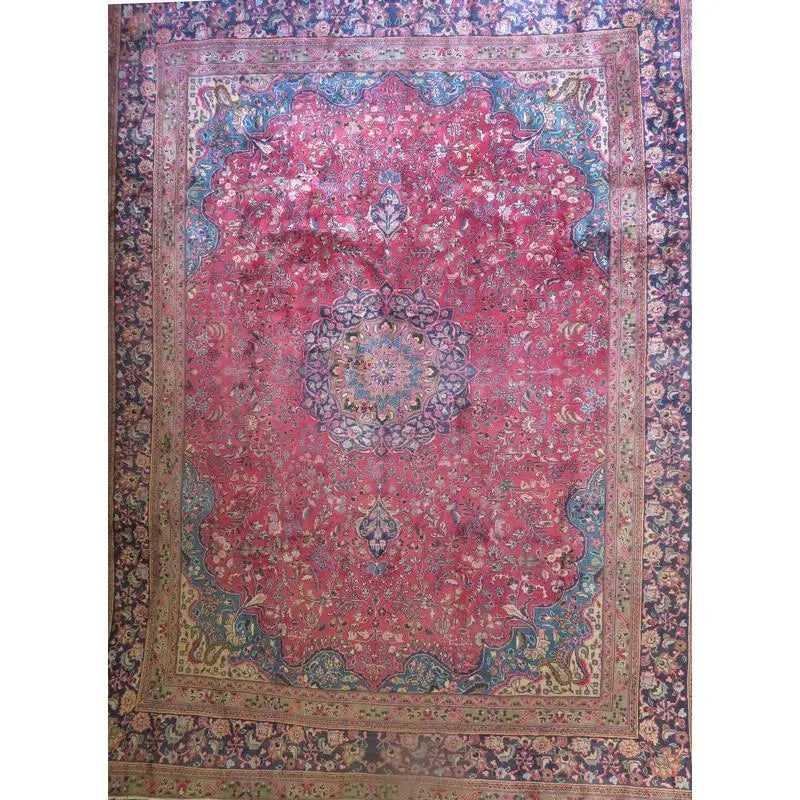 One Of The Kind Hand-Knotted Persian Wool Rug _ Luxurious Vintage Design, 12'2" x 9'9", Artisan: Hand-Knotted Persian Wool Rug _ Luxurious Vintage Design, 112'2" x 9'9", Artisan Crafted, Authentic hand-knotted traditional antique vintage Persian rugs, in excellent vintage condition with over 60 y