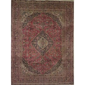 One Of The Kind Hand-Knotted Persian Wool Rug _ Luxurious Vintage Design, 11'10" x 7'9", Artisan