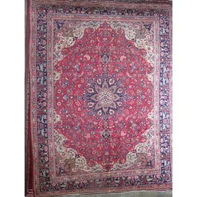 One Of The Kind Hand-Knotted Persian Wool Rug _ Luxurious Vintage Design, 11'1" x 8'3", Artisan