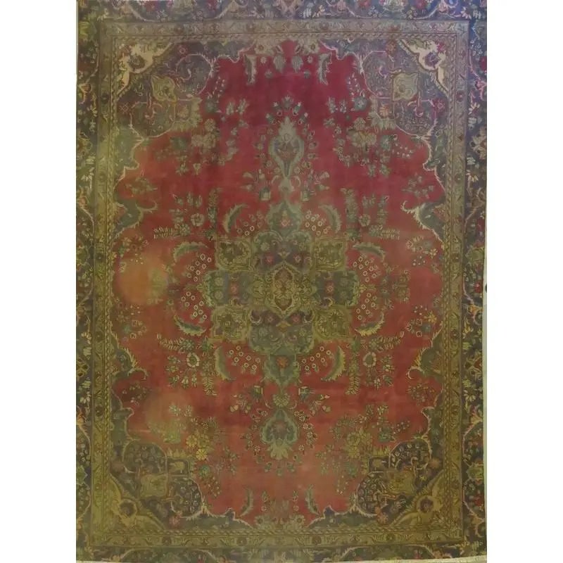One Of The Kind Hand-Knotted Persian Wool Rug _ Luxurious Vintage Design, 10'11" x 7'3", Artisan: Hand-Knotted Persian Wool Rug _ Luxurious Vintage Design, 10'12" x 7'3", Artisan Crafted, Authentic hand-knotted traditional antique vintage Persian rugs, in excellent vintage condition with over 60 y