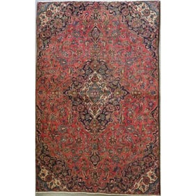 One Of The Kind Hand-Knotted Persian Wool Rug _ Luxurious Vintage Design, 7'3" x 4'9", Artisan