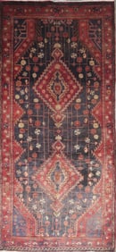 One Of The Kind Hand-Knotted Persian Wool Rug _ Luxurious Vintage Design, 9'7" x 4'3", Artisan