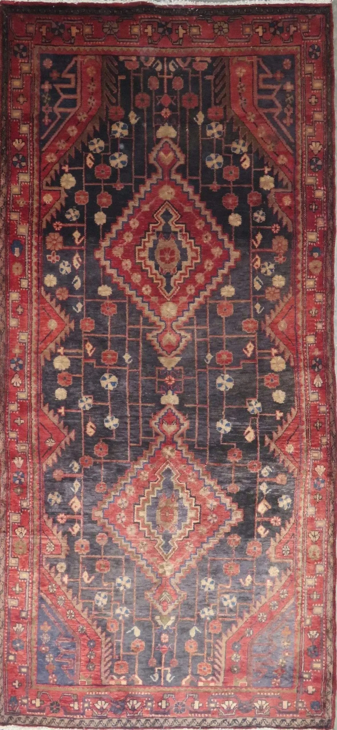 One Of The Kind Hand-Knotted Persian Wool Rug _ Luxurious Vintage Design, 9'7" x 4'3", Artisan (1 of 1)