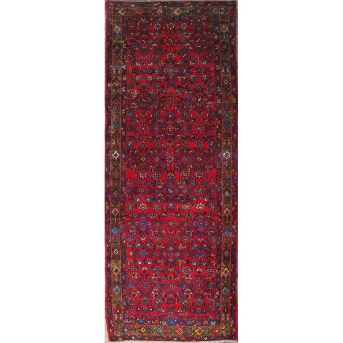 One Of The Kind Hand-Knotted Persian Wool Rug _ Luxurious Vintage Design, 9'7" x 3'7", Artisan: Hand-Knotted Persian Wool Rug _ Luxurious Vintage Design, 9'7" x 3'7", Artisan Crafted, Authentic hand-knotted traditional antique vintage Persian rugs, in excellent vintage condition with over 60 yea