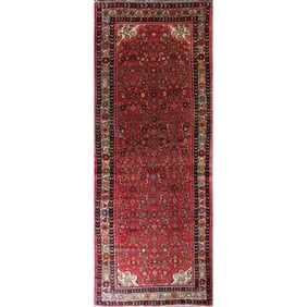 One Of The Kind Hand-Knotted Persian Wool Rug _ Luxurious Vintage Design, 9'7" x 3'5", Artisan