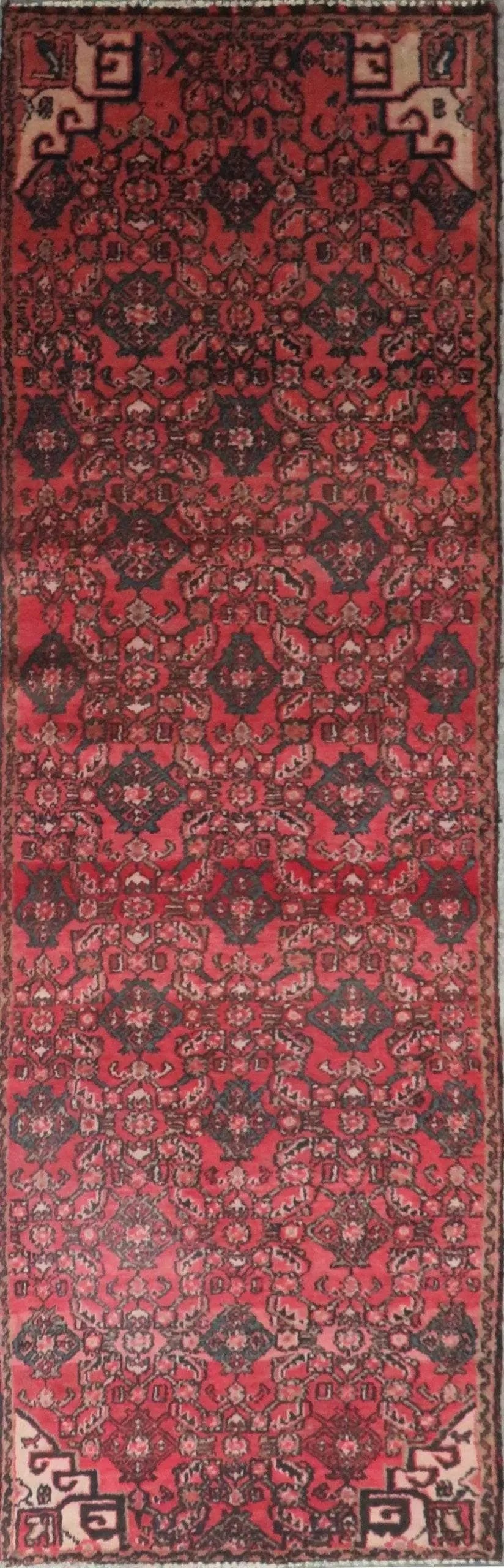 One Of The Kind Hand-Knotted Persian Wool Rug _ Luxurious Vintage Design, 9'7" x 2'8", Artisan: Hand-Knotted Persian Wool Rug _ Luxurious Vintage Design, 9'7" x 2'8", Artisan Crafted, Authentic hand-knotted traditional antique vintage Persian rugs, in excellent vintage condition with over 60 yea