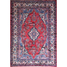One Of The Kind Hand-Knotted Persian Wool Rug _ Luxurious Vintage Design, 9'6" x 6'7", Artisan