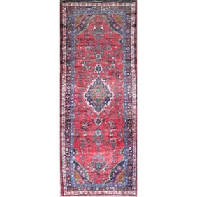 One Of The Kind Hand-Knotted Persian Wool Rug _ Luxurious Vintage Design, 9'6" x 3'8", Artisan