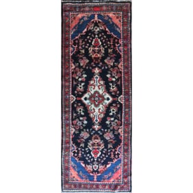 One Of The Kind Hand-Knotted Persian Wool Rug _ Luxurious Vintage Design, 9'6" x 3'4", Artisan