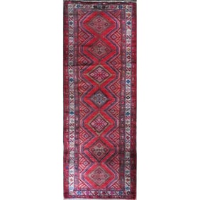One Of The Kind Hand-Knotted Persian Wool Rug _ Luxurious Vintage Design, 9'6" x 3'4", Artisan