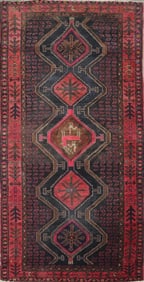 One Of The Kind Hand-Knotted Persian Wool Rug _ Luxurious Vintage Design, 9'5" x 4'8", Artisan