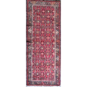 One Of The Kind Hand-Knotted Persian Wool Rug _ Luxurious Vintage Design, 9'4" x 3'5", Artisan