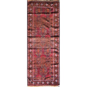 One Of The Kind Hand-Knotted Persian Wool Rug _ Luxurious Vintage Design, 9'4" x 3'4", Artisan