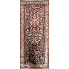 One Of The Kind Hand-Knotted Persian Wool Rug _ Luxurious Vintage Design, 9'3' x 3'7", Artisan