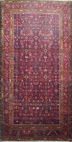 One Of The Kind Hand-Knotted Persian Wool Rug _ Luxurious Vintage Design, 9'3" x 4'9", Artisan