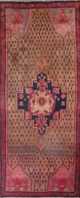 One Of The Kind Hand-Knotted Persian Wool Rug _ Luxurious Vintage Design, 9'3" x 3'6", Artisan