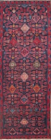 One Of The Kind Hand-Knotted Persian Wool Rug _ Luxurious Vintage Design, 9'3" x 3'3", Artisan
