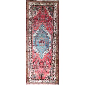 One Of The Kind Hand-Knotted Persian Wool Rug _ Luxurious Vintage Design, 9'2" x 3'3", Artisan