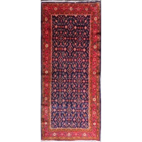 One Of The Kind Hand-Knotted Persian Wool Rug _ Luxurious Vintage Design, 9'10" x 4'2", Artisan