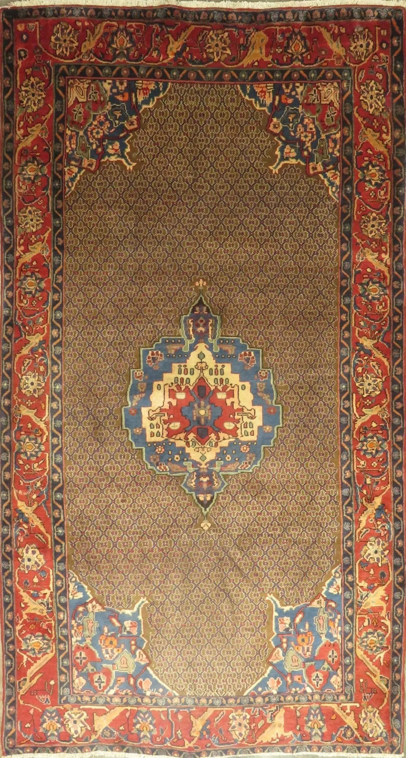One Of The Kind Hand-Knotted Persian Wool Rug _ Luxurious Vintage Design, 9'1" x 4'8", Artisan: Hand-Knotted Persian Wool Rug _ Luxurious Vintage Design, 9'1" x 4'8", Artisan Crafted, Authentic hand-knotted traditional antique vintage Persian rugs, in excellent vintage condition with over 60 yea