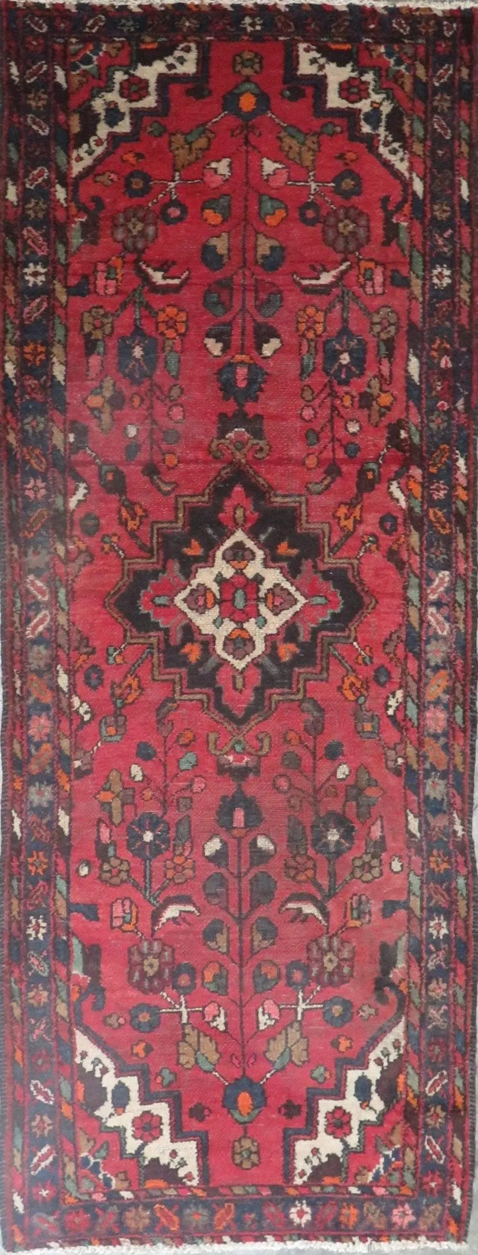 One Of The Kind Hand-Knotted Persian Wool Rug _ Luxurious Vintage Design, 9'1" x 3'4", Artisan: Hand-Knotted Persian Wool Rug _ Luxurious Vintage Design, 9'1" x 3'4", Artisan Crafted, Authentic hand-knotted traditional antique vintage Persian rugs, in excellent vintage condition with over 60 yea