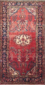 One Of The Kind Hand-Knotted Persian Wool Rug _ Luxurious Vintage Design, 9'0" x 4'9", Artisan