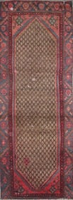 One Of The Kind Hand-Knotted Persian Wool Rug _ Luxurious Vintage Design, 9'0" x 3'1", Artisan